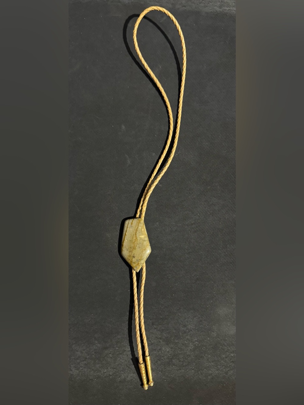 Vintage Bolo Gold Tone Tan Leather Braided Tie & a Picture Jasper Stone